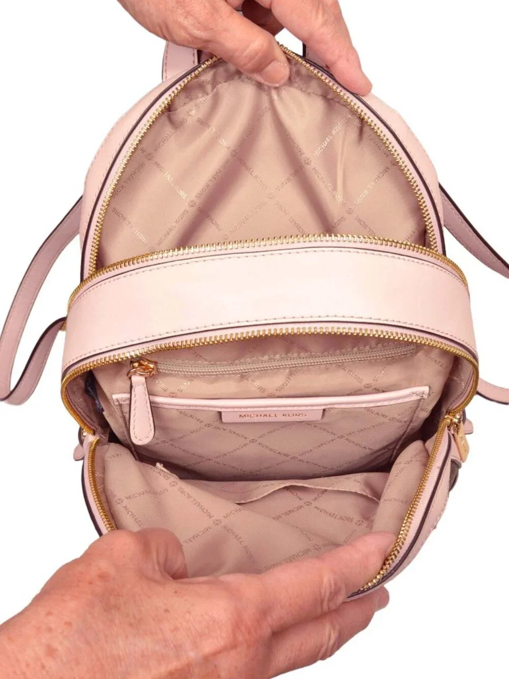 Michael Kors Jaycee Medium Logo Backpack Brown Pink Print